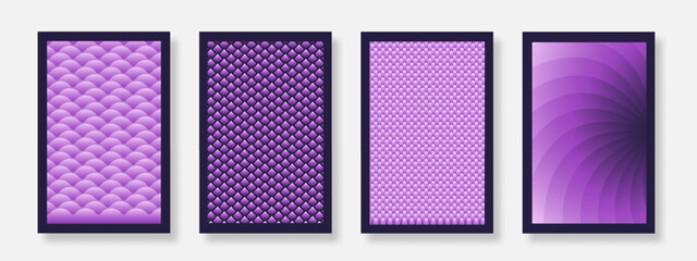 Abstract modern purple gradient poster background set. Minimalist cover template with geometric design. Suitable for flyer, book cover, banner, brochure and ads. Vector