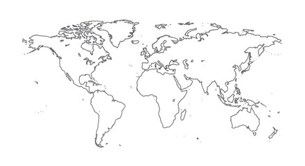 Outline World Map Illustration with Continents and Countries. © Rizal