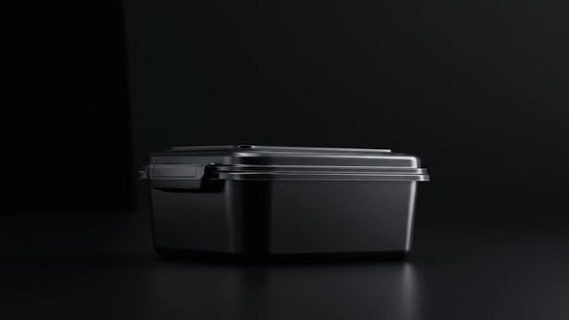 Black container box with lid in studio shot on black background