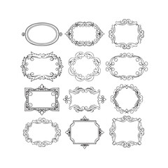 Large set vector black silhouette frame cartouches badges silhouette vector