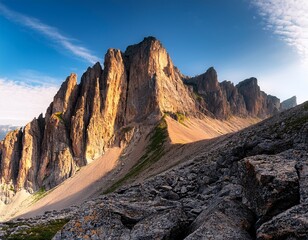 rugged mountain face with a prominent fissure