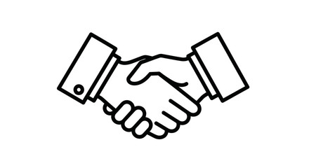 Obraz premium Simple Black and White Outline Handshake Icon Representing Agreement.