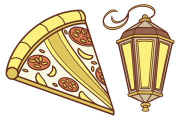 Slice of pepperoni pizza next to a lantern