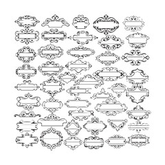 Large set vector black silhouette frame cartouches badges silhouette vector