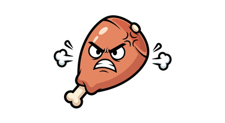 Humorous Illustration of an Angry Cartoon Chicken Leg Full of Vigor and Ire