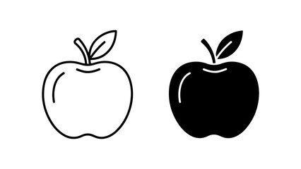 Two Stylized Apple Icons, Outline and Filled on White Background