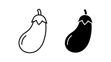 Minimalist Eggplant Vector Icons: Outline and Solid Black Flat Design