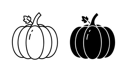 Two Simple Pumpkin Icons in Outline and Solid Silhouette Styles