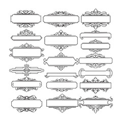 Large set vector black silhouette frame cartouches badges silhouette vector