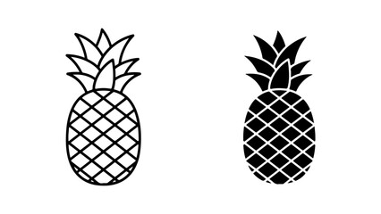 Minimalist Black and White Pineapple Icons in Line and Solid Style