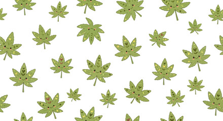 Whimsical cannabis leaves pattern seamless design for kids' textiles or wrapping paper background