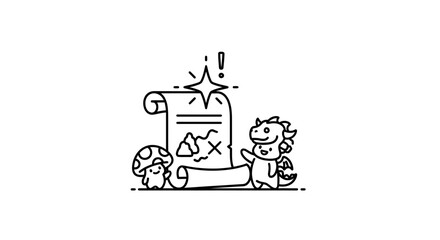 Whimsical adventure unfolds as a tiny dragon and a mushroom embark on a quest for treasure