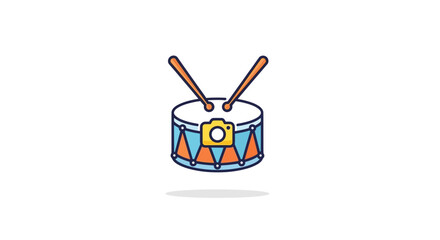 Whimsical illustration of a drum kit adorned with a camera icon and vibrant colors