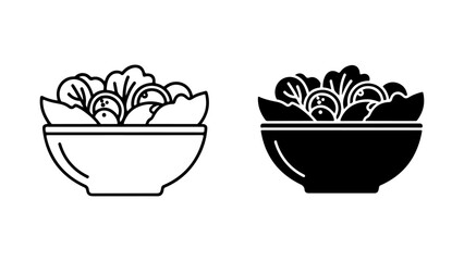 Healthy Salad Bowl Icons: Outline and Solid Glyph Vector Set
