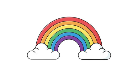 Whimsical rainbow arched over fluffy clouds creating a colorful and cheerful design