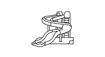 Whimsical Waterpark Adventure: A Minimalist Line Drawing of a Thrilling Waterslide