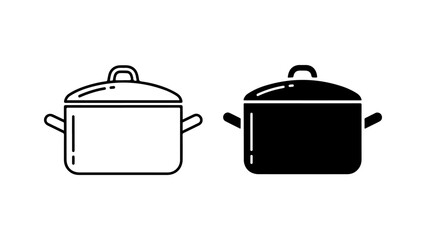 Minimalist Kitchen Pot Icons: Outline and Solid Flat Design Graphics
