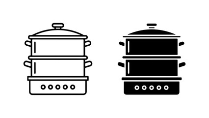 Minimalist Steamer Cookware Icon in Line Art and Filled Versions