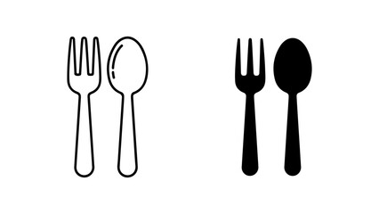 Clean Line Art and Solid Black Fork Spoon Cutlery Icons Set