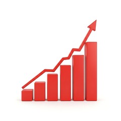 Red bar graph and arrow showing growth isolated on white background