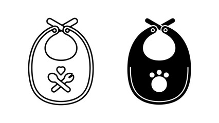 Monochromatic Bib Icons: Outline with Utensils and Solid with Paw Print