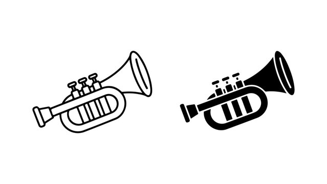 Musical Instrument Trumpet Vector Icons in Outline and Solid Styles