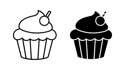 Black and White Cupcakes: Outline and Solid Icon Design on White