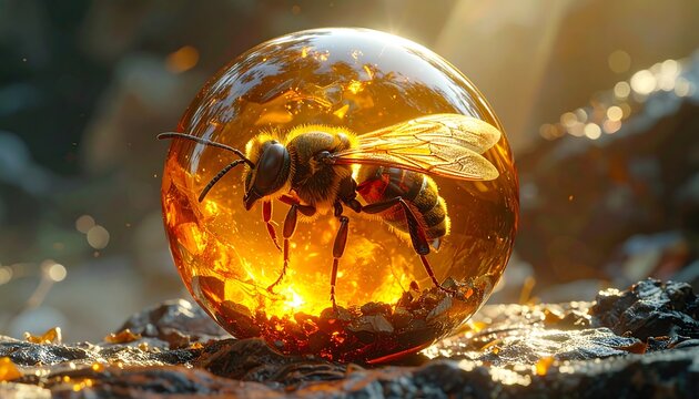Amber sphere with bee