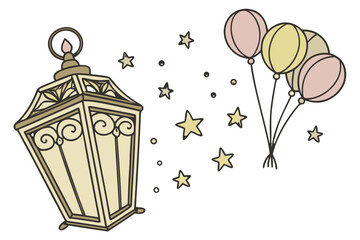 Lantern with balloons and stars