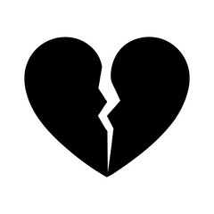 Minimal broken heart silhouette simple emotional love symbol vector clean design with white background