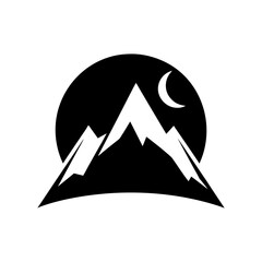 Mountain with moon silhouette minimal outdoor adventure symbol vector clean design with white background