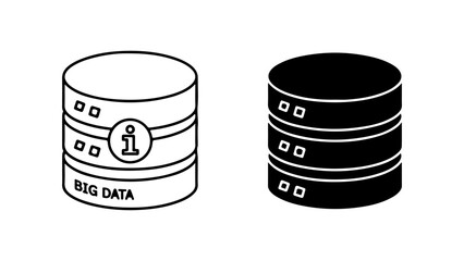 Monochromatic Outline and Solid Cylindrical Database Icons, Big Data Concept