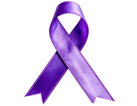 A purple ribbon symbolizing cancer awareness, isolated on a transparent background