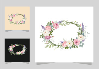 Flowers frame design, Round ring color stain, flower stains logo isolated vector design.