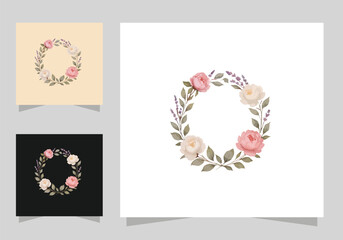 Flowers frame design, Round ring color stain, flower stains logo isolated vector design.