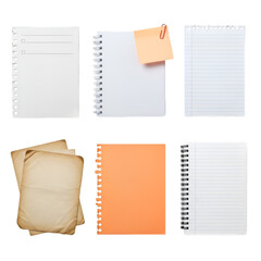 Collection of Notebooks and Paper Sheets on Black Background
