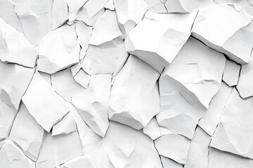 A stark white landscape of fractured stone, a minimalist study in texture and light, revealing the raw beauty of broken forms.