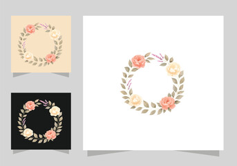 Flowers frame design, Round ring color stain, flower stains logo isolated vector design.