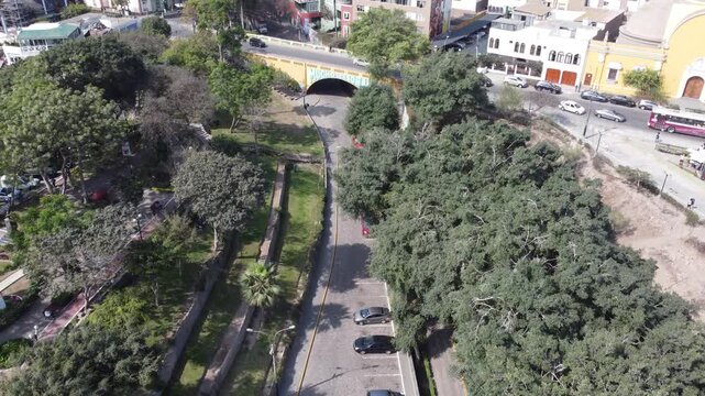 Aerial view of bajada de banos in lima, peru