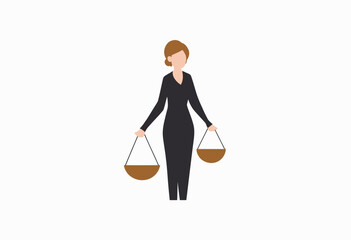 Illustration of a Businesswoman Balancing Two Objects in a Minimalist Style Symbolizing Work-Life Balance and Modern Female Empowerment
