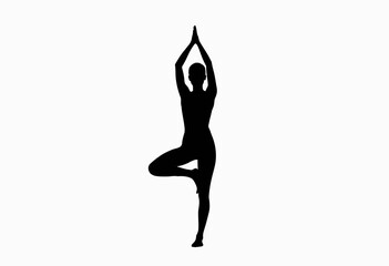 Graceful Silhouette of a Person in Yoga Pose Showcasing Balance and Serenity Against a Minimalist White Background