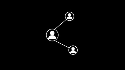 Animation with network connection person icon isolated on black background. Networking, social media connection concept sign, share icon motion video in 4K.