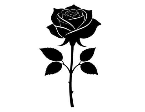 Rose flower silhouette, botanical and nature beauty isolated on transparent background.