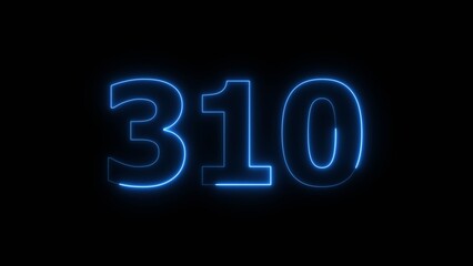 Abstract beautiful blue neon 310 number illustration background. Glowing neon countdown number icon background 4k.