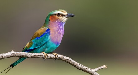 Fototapeta premium Lilac-breasted Roller Bird with Colorful Plumage Perched on Branch – Wildlife Photography