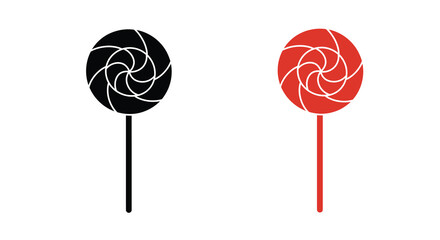 Two spiral lollipops one black and one red on a white background