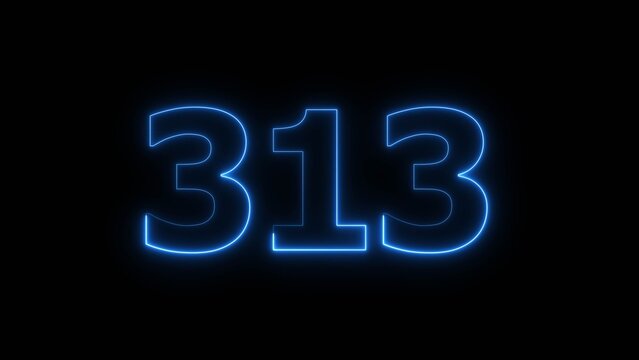 Abstract beautiful blue neon 313 number illustration background. Glowing neon countdown number icon background 4k.