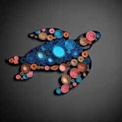 Animal Silhouette Quilling Concept. Turtle made of colorful rolled paper art design.