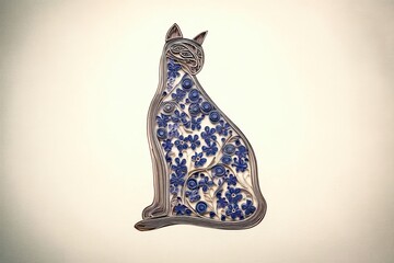 Animal Silhouette Quilling Concept. Artistic illustration of a cat filled with floral patterns.