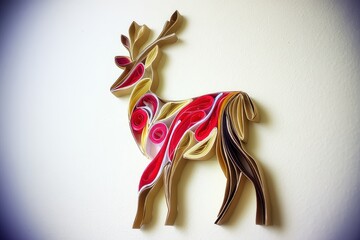 Animal Silhouette Quilling Concept. Stylized deer wall art with vibrant colors and intricate designs.
